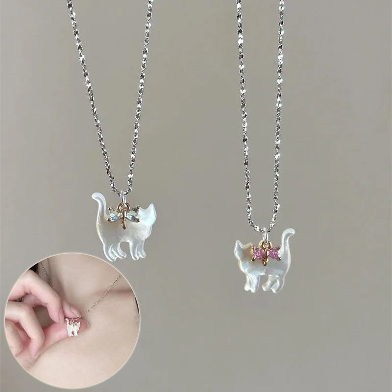 Fashion Jewelry Cute Transparent Cat Rhinestone Pendant Necklace Silver Plated Chain Women Girls Fashion Collar Necklace Party Gift