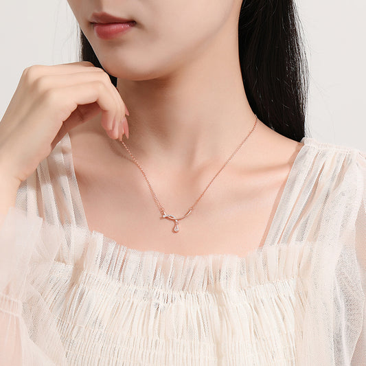 S925 Silver Drop Necklace Women's Korean-style Curved Tassel Fresh Clavicle Chain Neck Chain Internet Celebrity Rhinestone-encrusted Jewelry