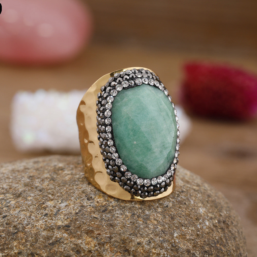 Women Rhinestone Natural Turquoise Ring Jewelry