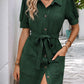 Perfee Tie Waist Button Down Short Sleeve Mini Dress