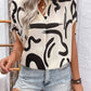 Perfee Printed Notched Half Sleeve Blouse