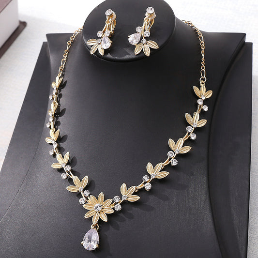 Bridal Jewelry Zircon Earrings Necklace Two Piece Set