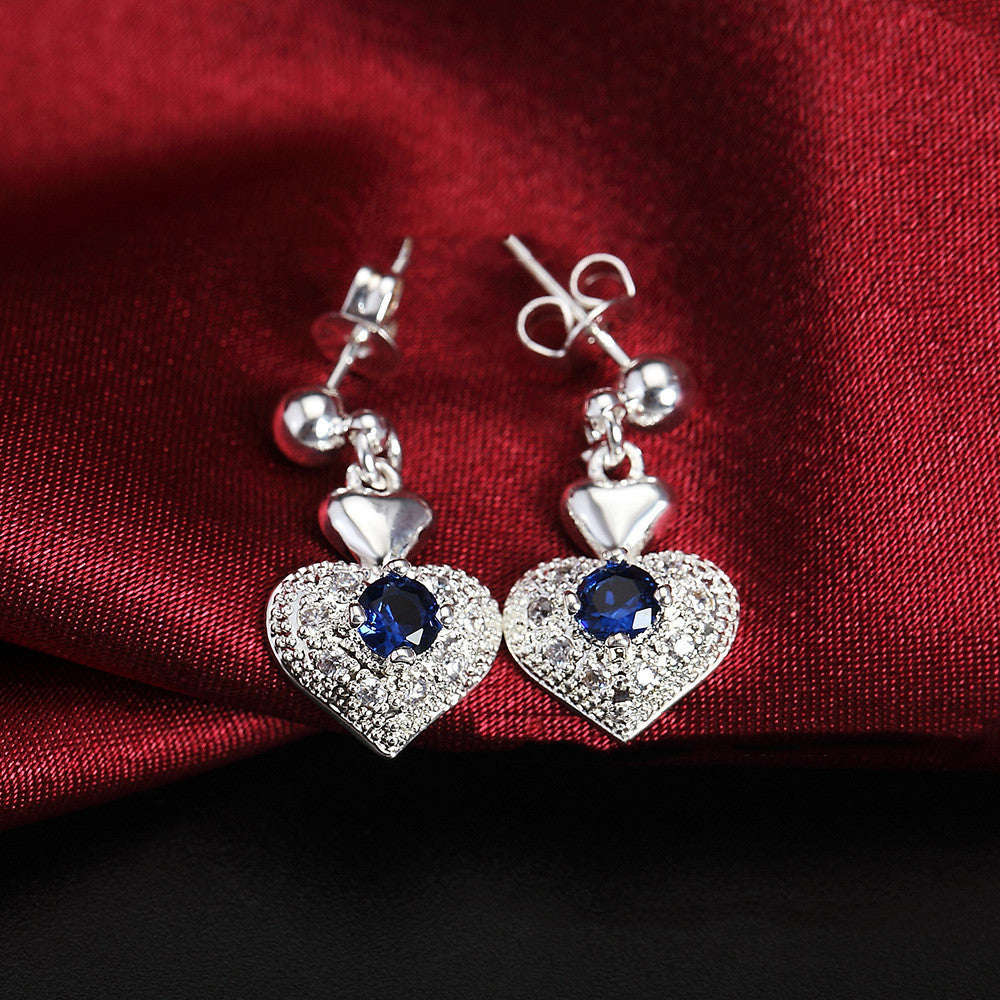 Heart Shaped Blue Zircon Stud Earrings Boutique Jewelry