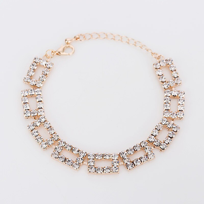 Fashion Delicate Shining Rhinestone Crystal Geometric Rectangle Splice Bracelet For Women Wedding Bridal Party Jewelry Wholesale