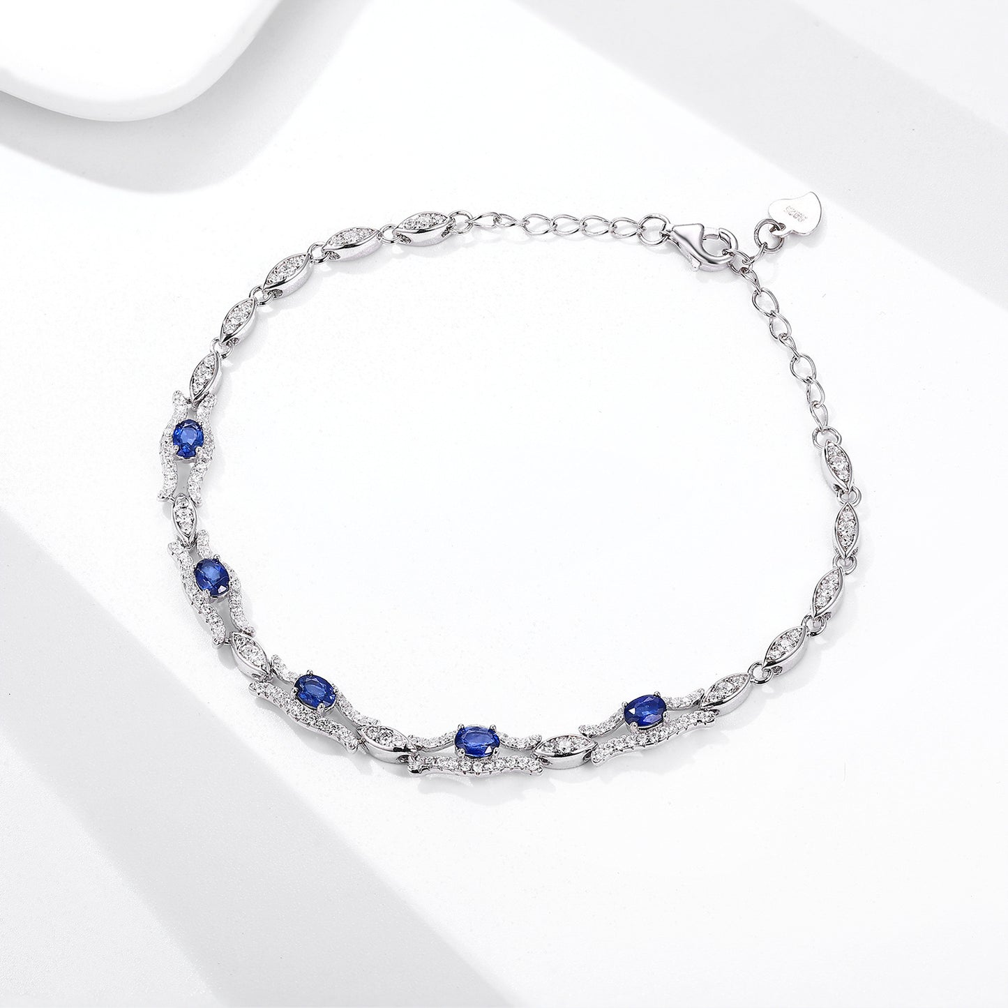 Natural Sapphire Bracelet Women's S925 Silver Set Gem Jewelry Premium Original Design Jewelry