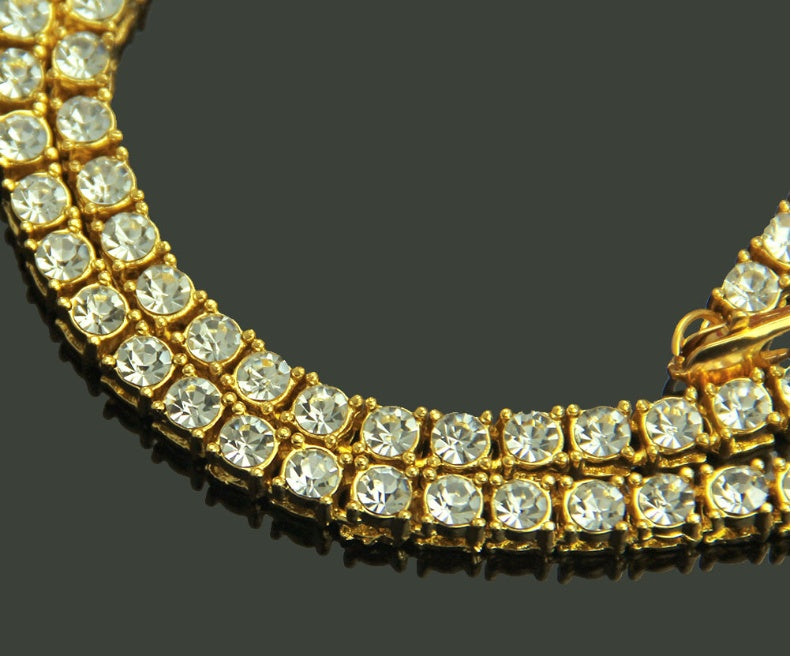 Men's Hip Hop Diamond Gold Necklace Alloy Pendant Full Rhinestone Single Row Item Jewelry