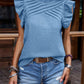 Ruffled Frill Mock Neck Cap Sleeve Blouse