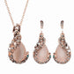 Women Elegant Waterdrop Rhinestone Pendant Necklace Hook Earrings Jewelry Set