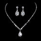 Full Rhinestone Zircon Water Drop Necklace Earrings Jewelry Set