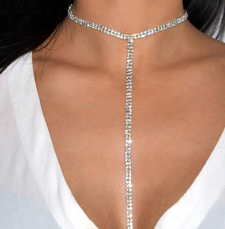 Necklace Simple Jewelry Sexy Super Flash Full Diamond Personality Wild Long Necklace Female Choker Rhinestone Necklace