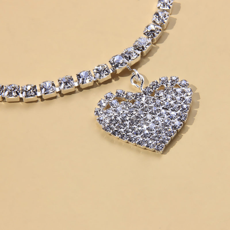 Love Rhinestone Anklet, Exotic All-Match Jewelry, Full Of Diamond Heart-Shaped Anklet