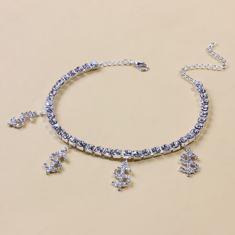 Love Rhinestone Anklet, Exotic All-Match Jewelry, Full Of Diamond Heart-Shaped Anklet