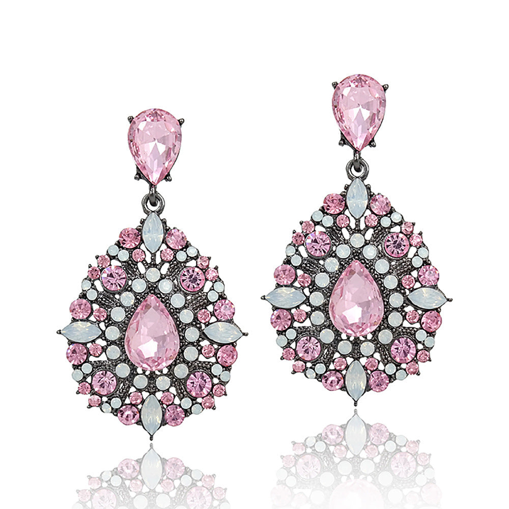 Elegant Ladies Crystal Rhinestone Earrings Retro Drop-Shaped Girl Earrings European And American Style Fashion Jewelry