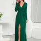 V-Neck Long Sleeve Split Dress