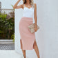 Ribbed Side Slit Midi Skirt