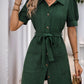 Perfee Tie Waist Button Down Short Sleeve Mini Dress