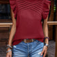 Ruffled Frill Mock Neck Cap Sleeve Blouse