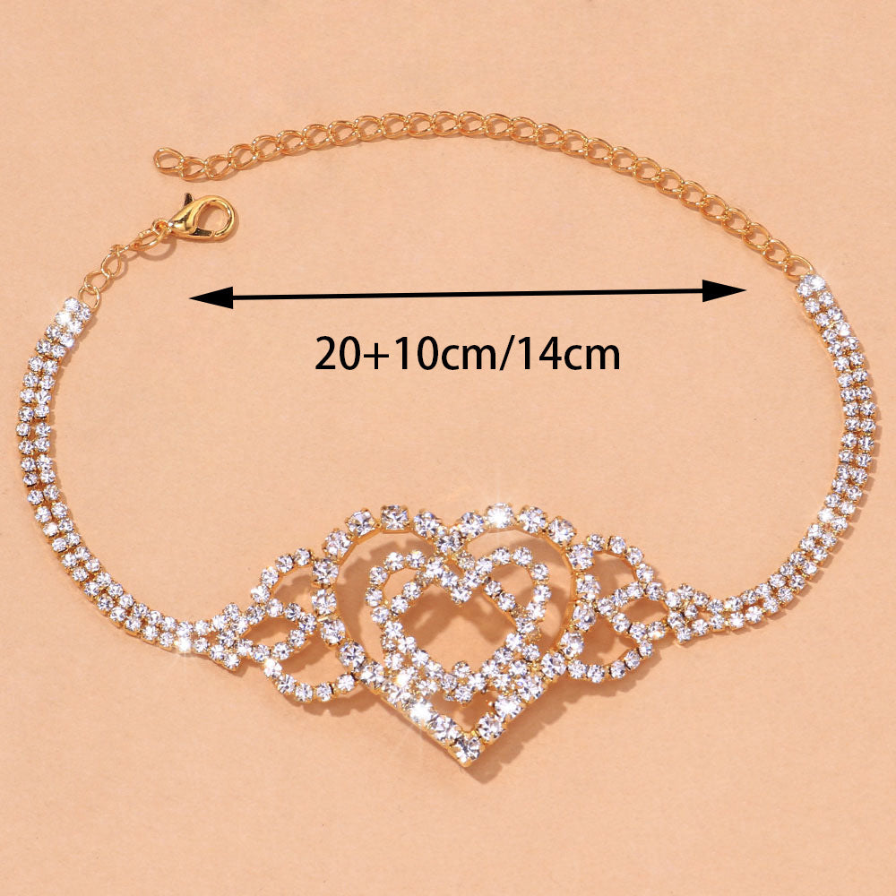 Rhinestone Anklet Personality Jewelry Creative Fashion Multilayer Love