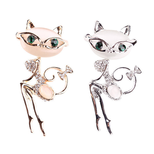 Cat Silver Brooches Rrhinestone Jewelry