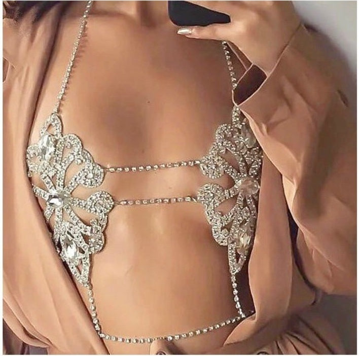 European and American fashion jewelry new bikini crystal rhinestone sexy chest chain tide female geometric diamond body chain