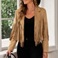 Fringe Trim Lapel Collar Cropped Blazer