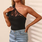 Perfee Spliced Lace One-Shoulder Bodysuit