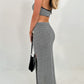 Perfee Striped Halter Neck Top and Slit Skirt Set