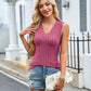 Ribbed Solid Color V-Neck Tank