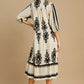 Umgee Printed Notched Midi Dress