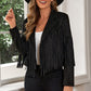 Fringe Trim Lapel Collar Cropped Blazer