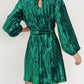 Velvet Round Neck Tie Waist Long Sleeve Mini Dress