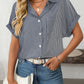 Mandy Pocketed Striped Collared Neck Short Sleeve Shirt