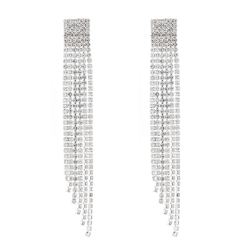 Temperament Retro Jewelry Fashion Rhinestone Exquisite Diamond Tassel Earrings