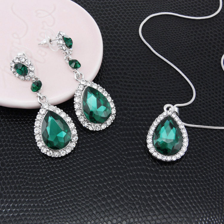 Two-Piece Bridal Jewelry Wedding Rhinestone Earrings Pendant Necklace