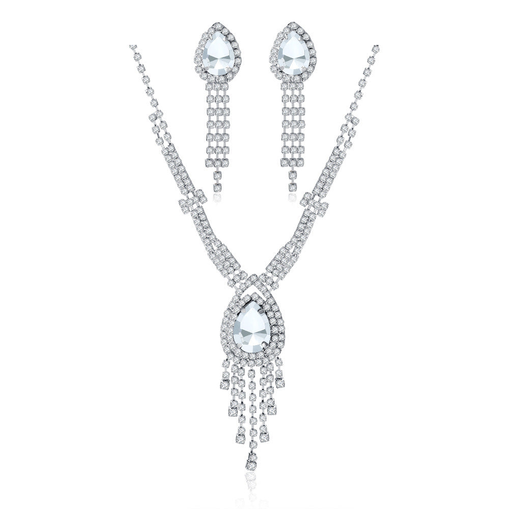 Water Drop Tassel Rhinestone Claw Chain Jewelry Set