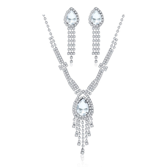 Water Drop Tassel Rhinestone Claw Chain Jewelry Set