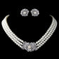 Pearl Rhinestone Necklace Earrings Jewelry Set