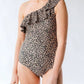 Full Size Ruffled Leopard Single Shoulder One-Piece Swimwear