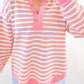 Striped Johnny Collar Long Sleeve Sweatshirt