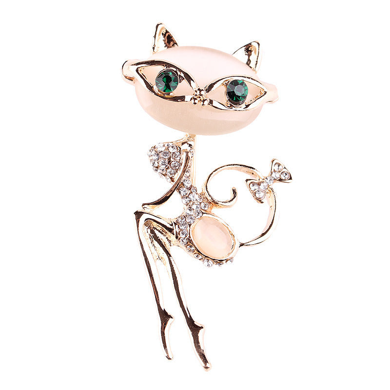 Cat Silver Brooches Rrhinestone Jewelry