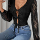 Perfee Tied Lace Long Sleeve Bodysuit