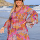 Plus Size Ruched Printed Long Sleeve Dress