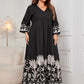 Honey Plus Size Printed V-Neck Long Sleeve Maxi Dress