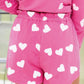 Heart Round Neck Long Sleeve Top and Elastic Waist Shorts Set