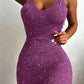 Glitter Double Spaghetti Straps Mini Dress