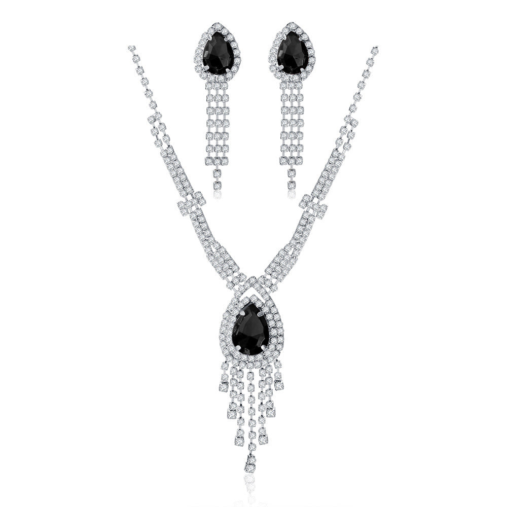 Water Drop Tassel Rhinestone Claw Chain Jewelry Set