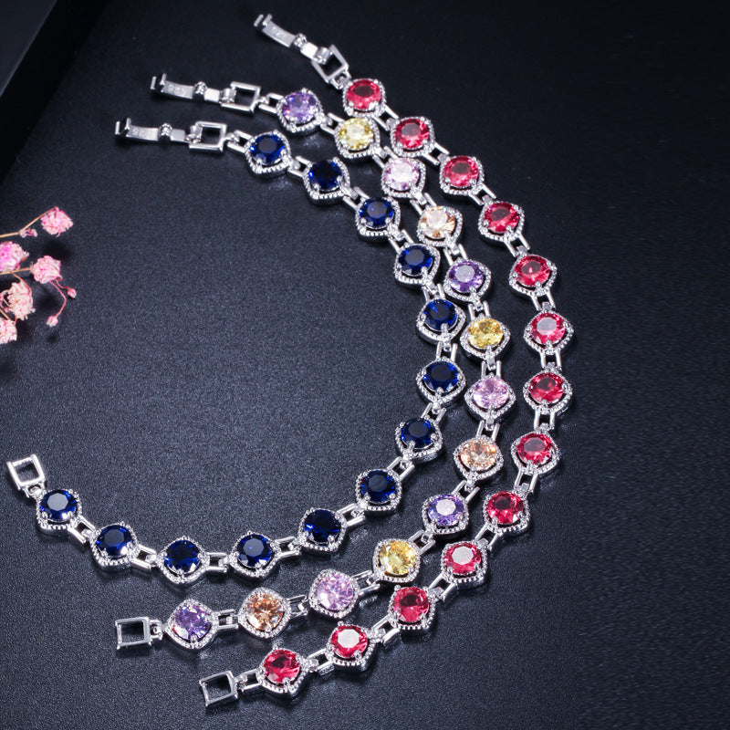 Elegant Rhinestone Chain White Gold Color Shiny Sqaure Cubic Zirconia Bracelets For Female Jewelry