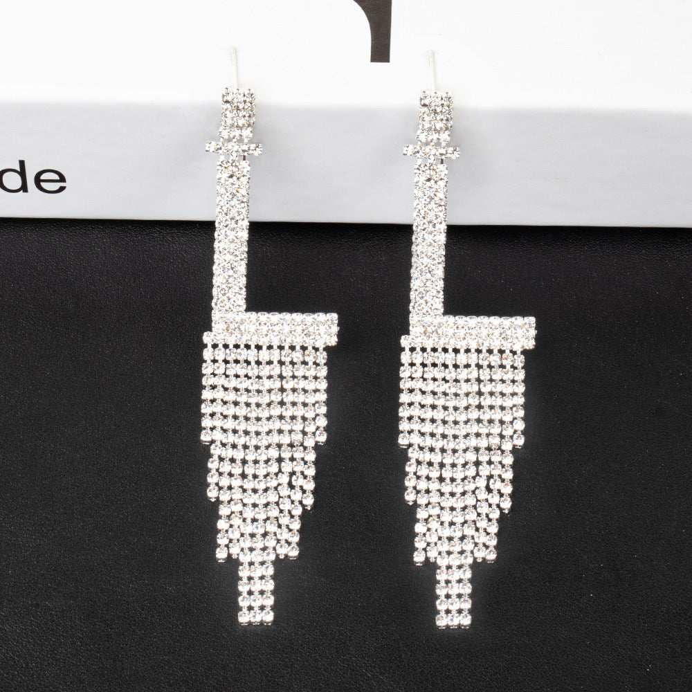 Fashion Jewelry 925 Silver Needle Ornaments Rhinestone Letter B Earrings Banquet Tassel Ear Ornaments Female