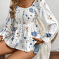 Smocked Floral Scoop Neck Flounce Sleeve Blouse