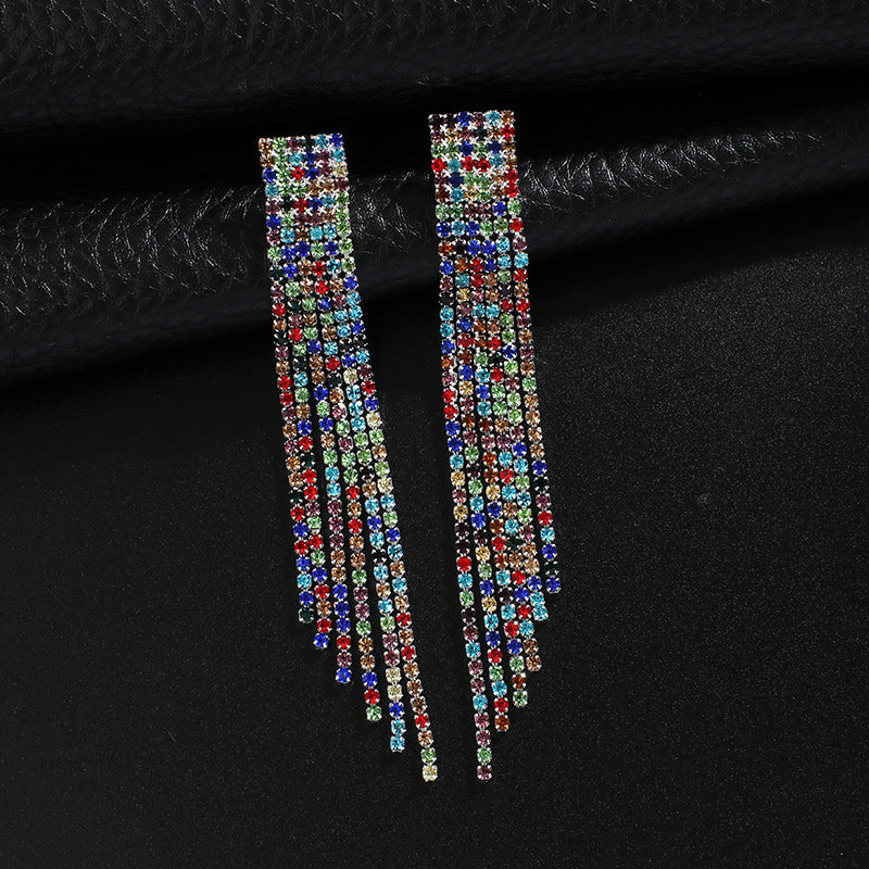 Temperament Retro Jewelry Fashion Rhinestone Exquisite Diamond Tassel Earrings